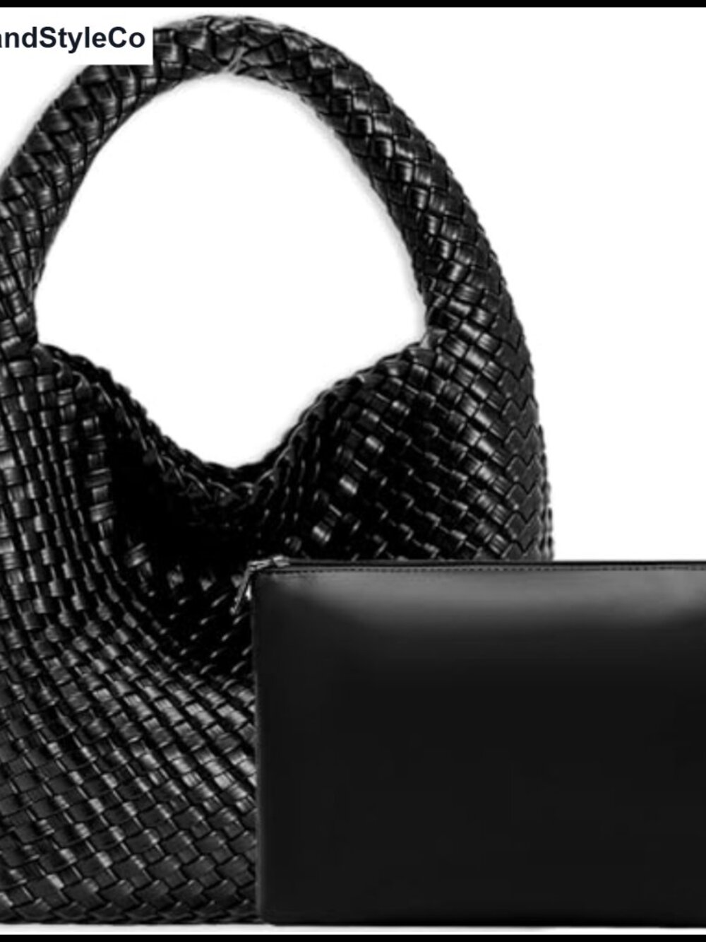 Woven Vegan Leather Tote Hobo Shoulder Bag with Wristlet Purse